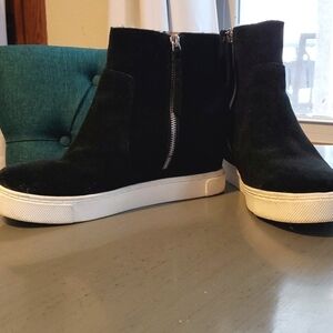 Steve Madden-  Black leather Suede Saidi Animal print Wedge Boots Size 10 M